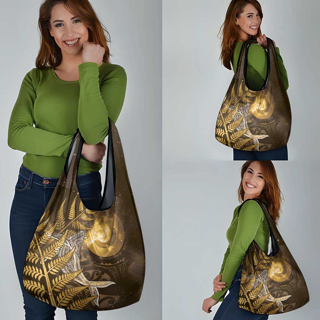 New Zealand Matariki Grocery Bag Maori Koru With Humpback Whale Gold