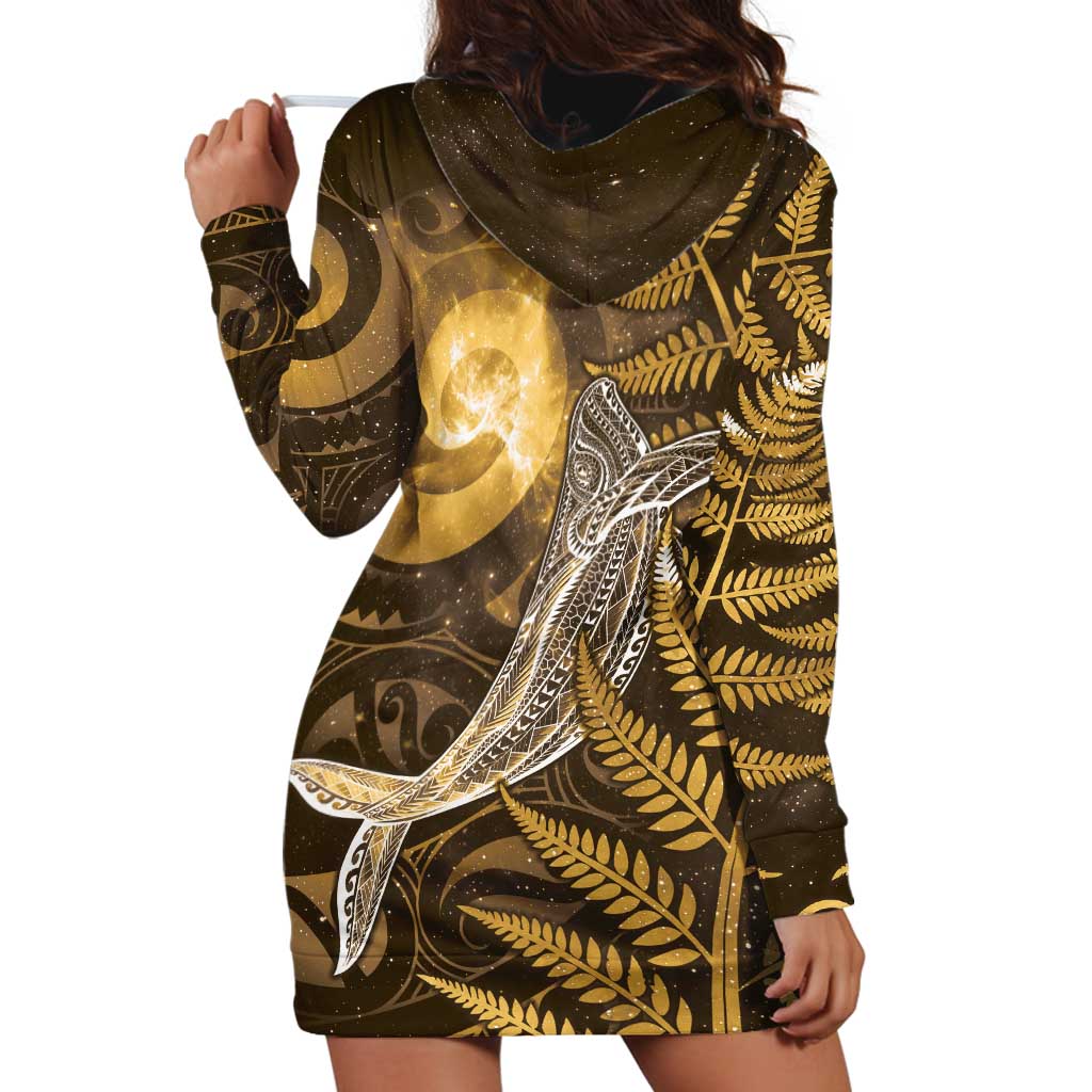 New Zealand Matariki Hoodie Dress Maori Koru With Humpback Whale Gold LT05 - Polynesian Pride