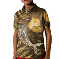 New Zealand Matariki Kid Polo Shirt Maori Koru With Humpback Whale Gold
