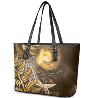 New Zealand Matariki Leather Tote Bag Maori Koru With Humpback Whale Gold