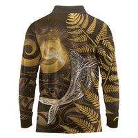 New Zealand Matariki Long Sleeve Polo Shirt Maori Koru With Humpback Whale Gold