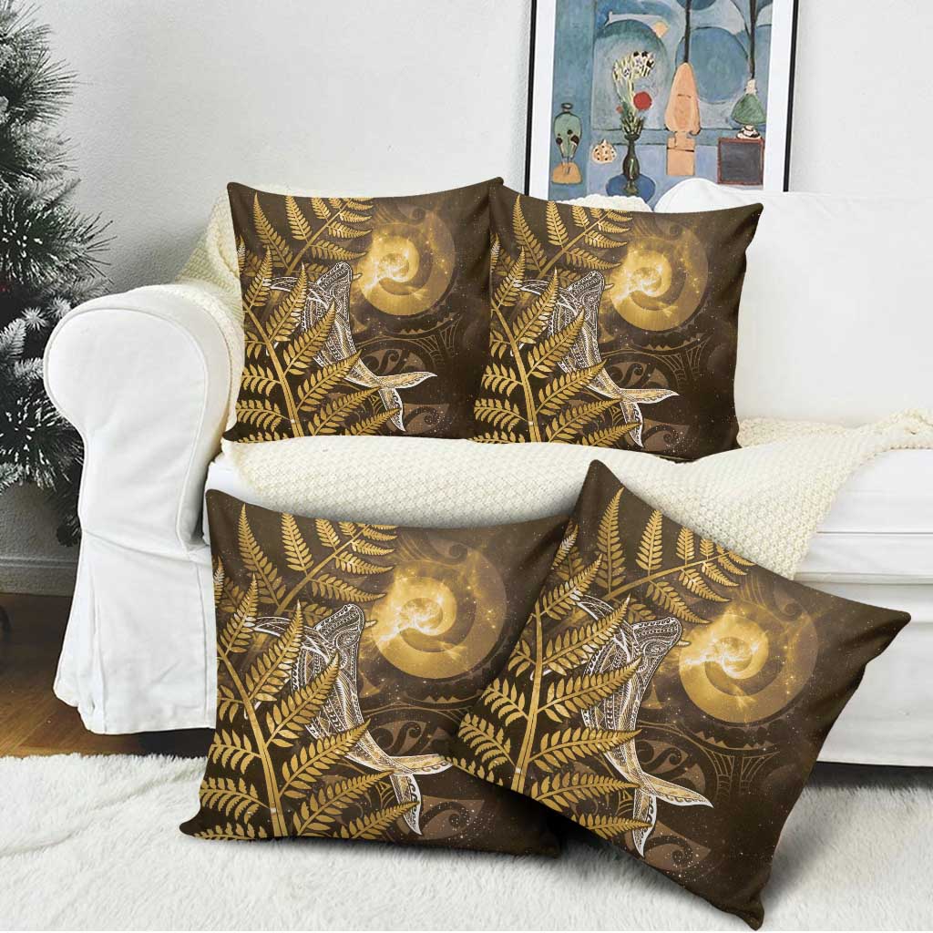 New Zealand Matariki Pillow Cover Maori Koru With Humpback Whale Gold