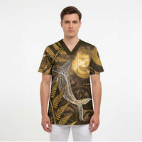 New Zealand Matariki Scrub Top Maori Koru With Humpback Whale Gold