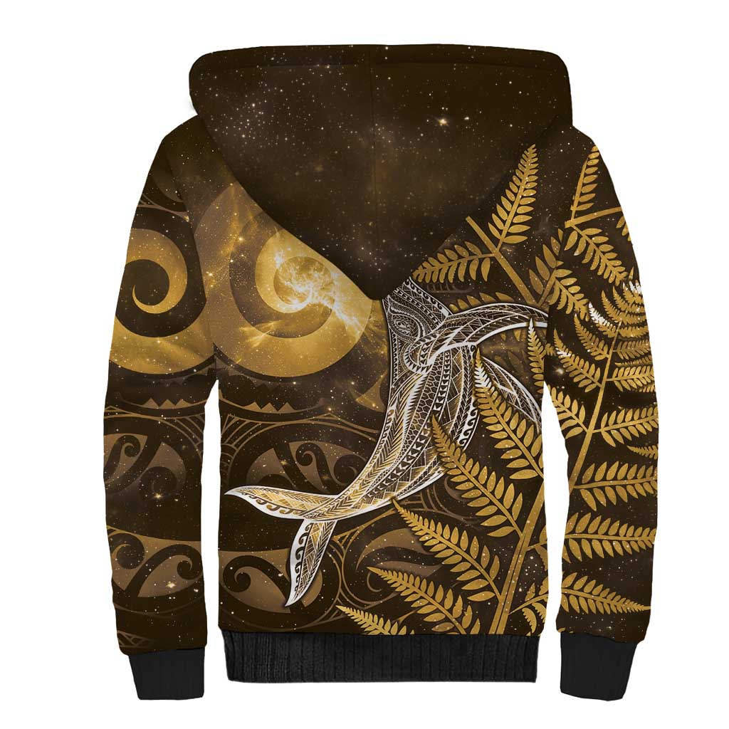New Zealand Matariki Sherpa Hoodie Maori Koru With Humpback Whale Gold