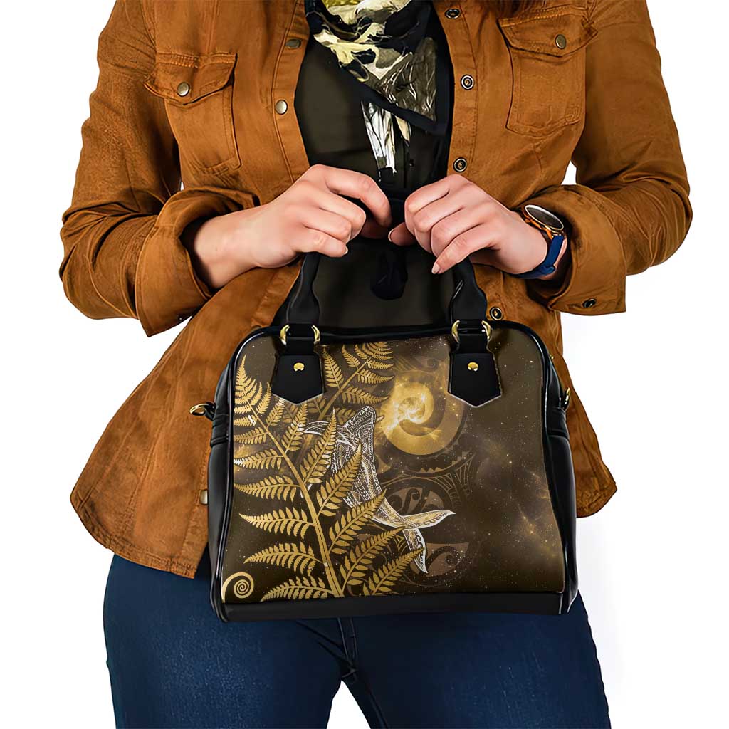 New Zealand Matariki Shoulder Handbag Maori Koru With Humpback Whale Gold