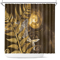 New Zealand Matariki Shower Curtain Maori Koru With Humpback Whale Gold