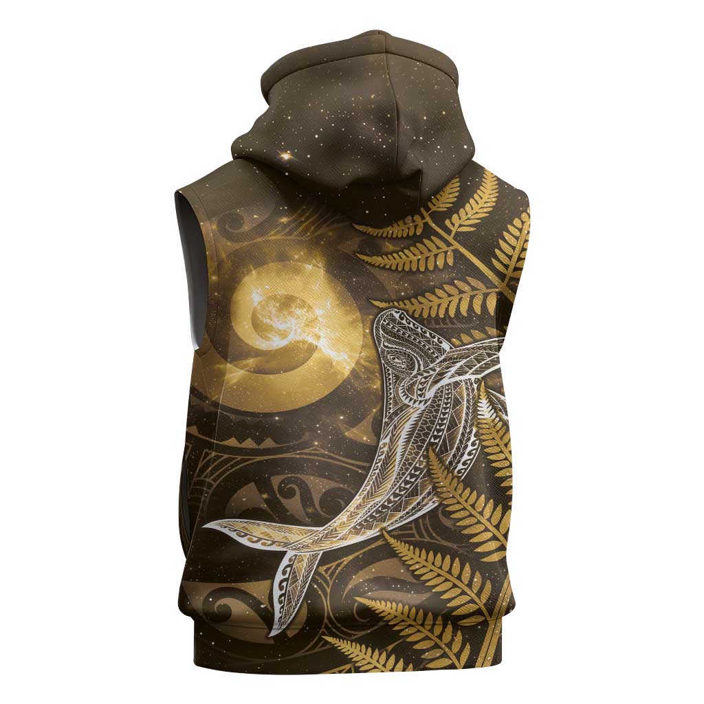 New Zealand Matariki Sleeveless Hoodie Maori Koru With Humpback Whale Gold