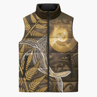 New Zealand Matariki Sleeveless Puffer Jacket Maori Koru With Humpback Whale Gold