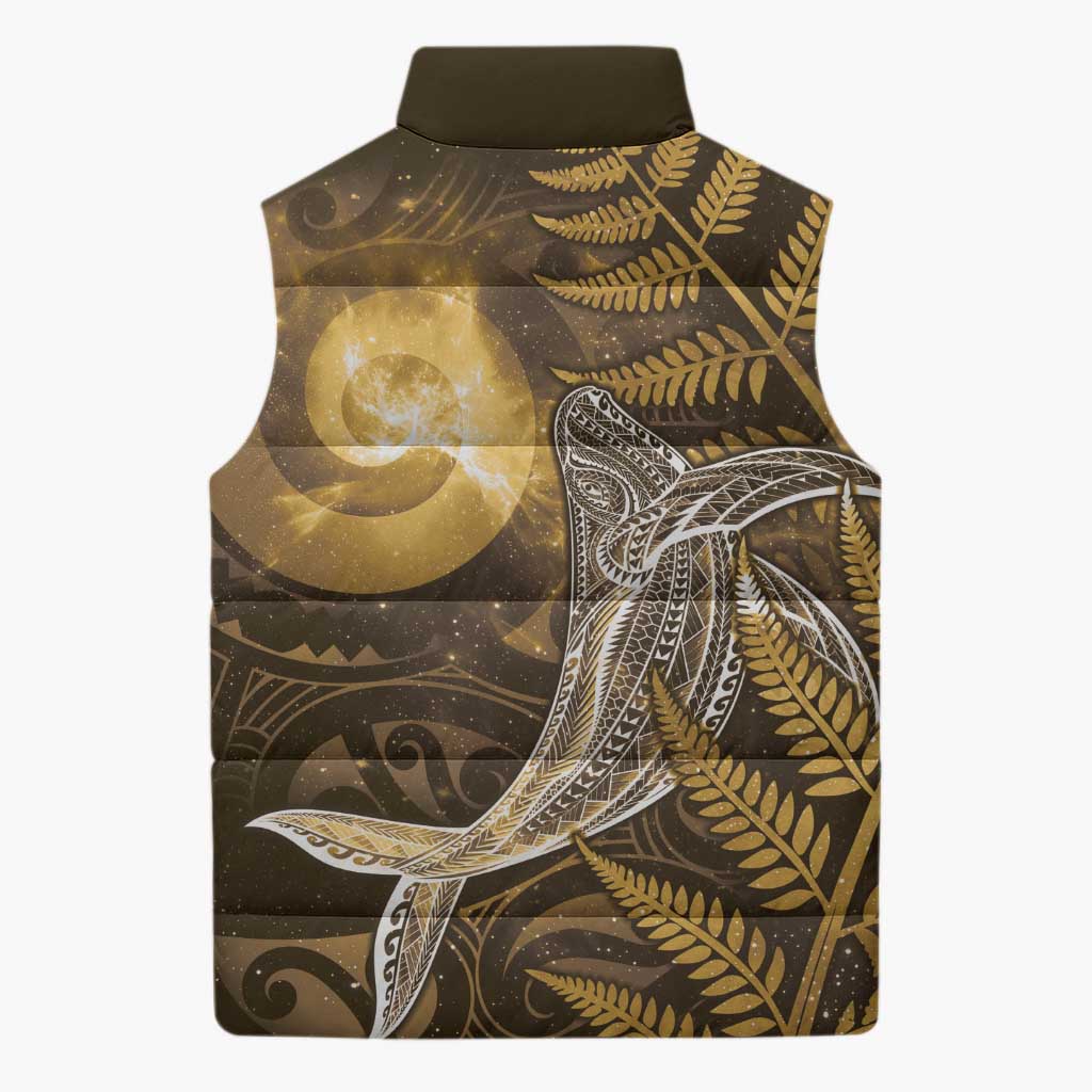 New Zealand Matariki Sleeveless Puffer Jacket Maori Koru With Humpback Whale Gold