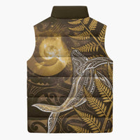 New Zealand Matariki Sleeveless Puffer Jacket Maori Koru With Humpback Whale Gold
