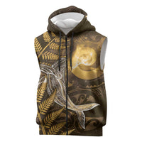 New Zealand Matariki Sleeveless Zip Hoodie Maori Koru With Humpback Whale Gold