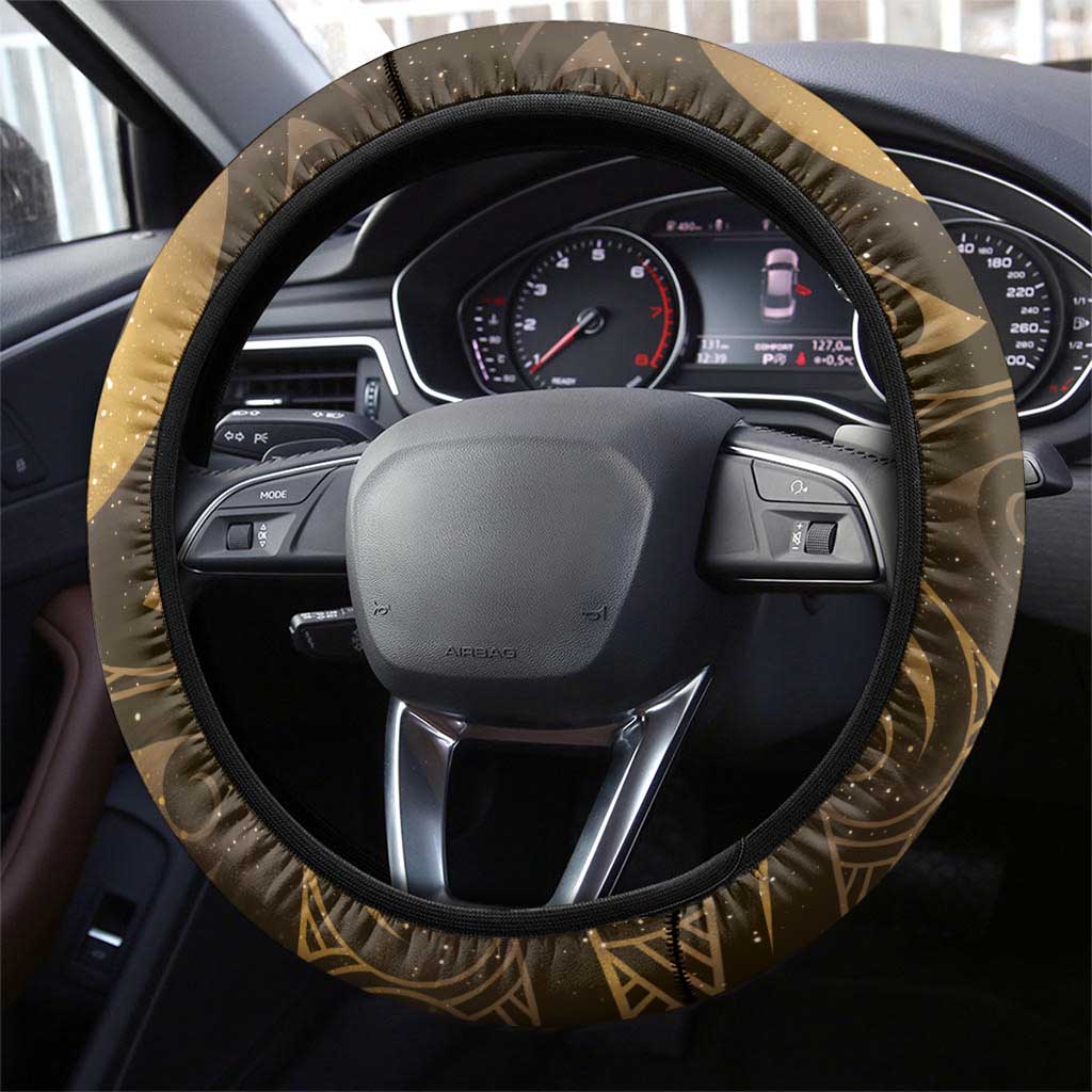 New Zealand Matariki Steering Wheel Cover Maori Koru With Humpback Whale Gold