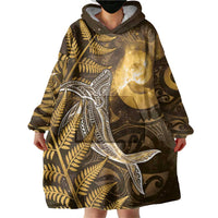 New Zealand Matariki Wearable Blanket Hoodie Maori Koru With Humpback Whale Gold