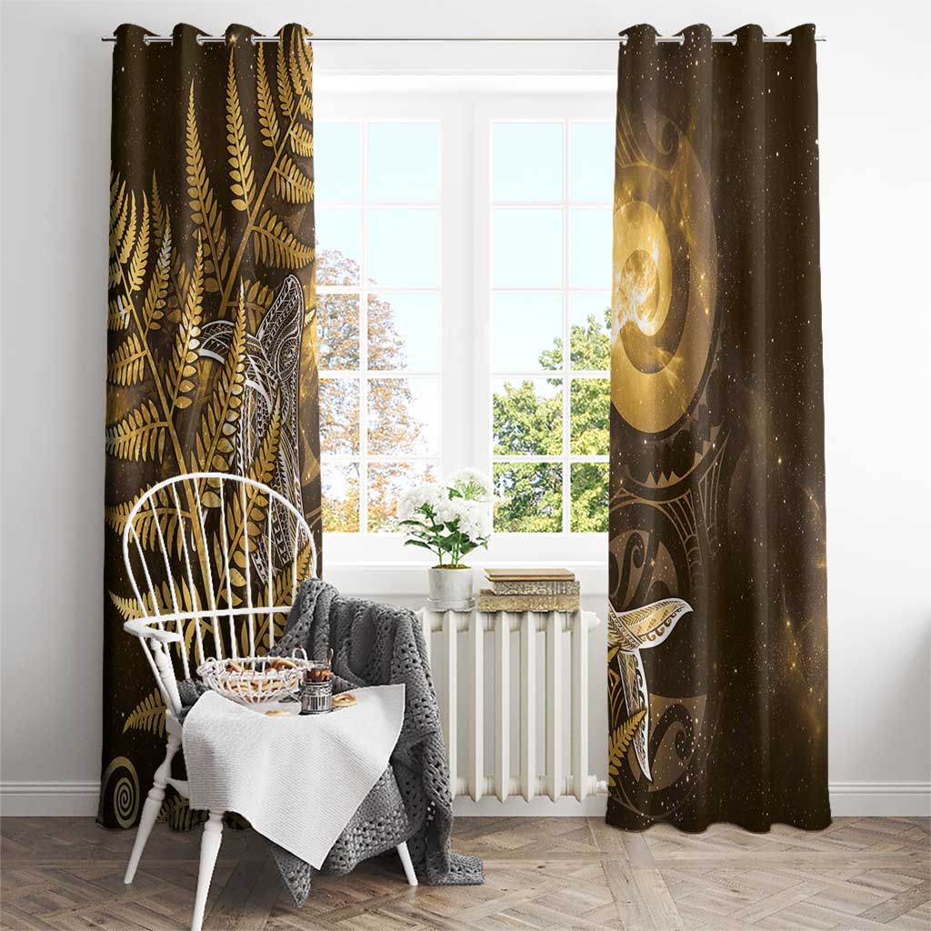 New Zealand Matariki Window Curtain Maori Koru With Humpback Whale Gold