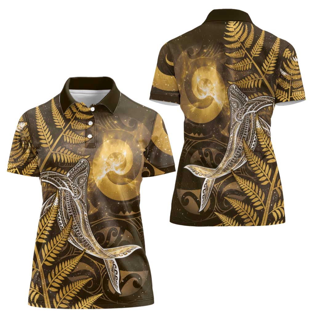 New Zealand Matariki Women Polo Shirt Maori Koru With Humpback Whale Gold