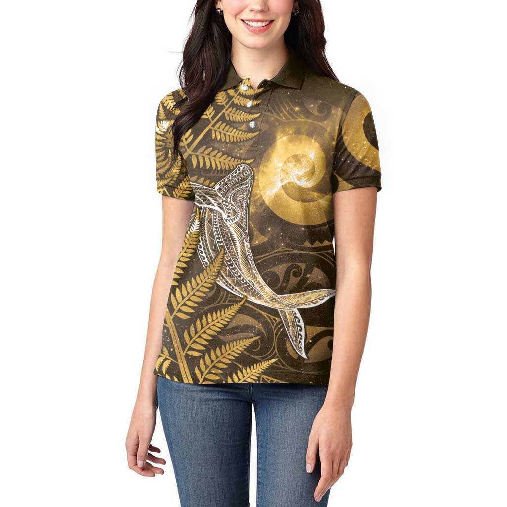 New Zealand Matariki Women Polo Shirt Maori Koru With Humpback Whale Gold