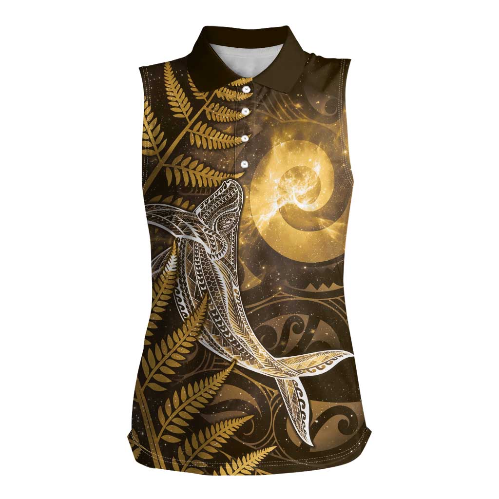 New Zealand Matariki Women Sleeveless Polo Shirt Maori Koru With Humpback Whale Gold LT05 Female Gold - Polynesian Pride