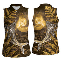 New Zealand Matariki Women Sleeveless Polo Shirt Maori Koru With Humpback Whale Gold LT05 - Polynesian Pride