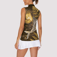 New Zealand Matariki Women Sleeveless Polo Shirt Maori Koru With Humpback Whale Gold LT05 - Polynesian Pride