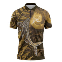 New Zealand Matariki Zipper Polo Shirt Maori Koru With Humpback Whale Gold