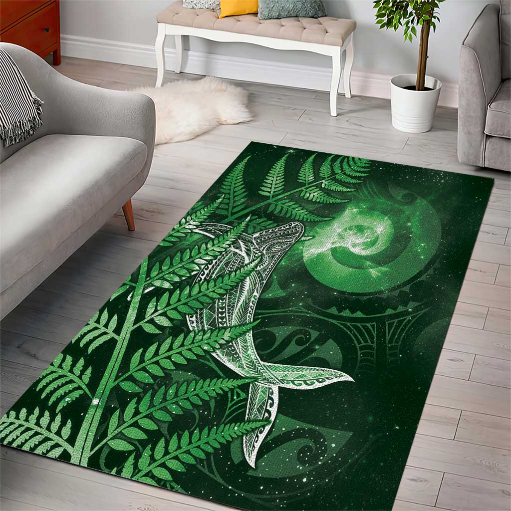 New Zealand Matariki Area Rug Maori Koru With Humpback Whale Green