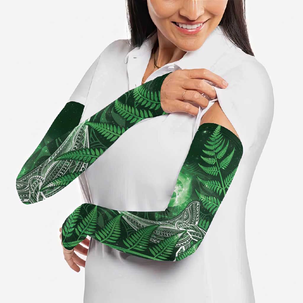 New Zealand Matariki Arm Sleeves Maori Koru With Humpback Whale Green