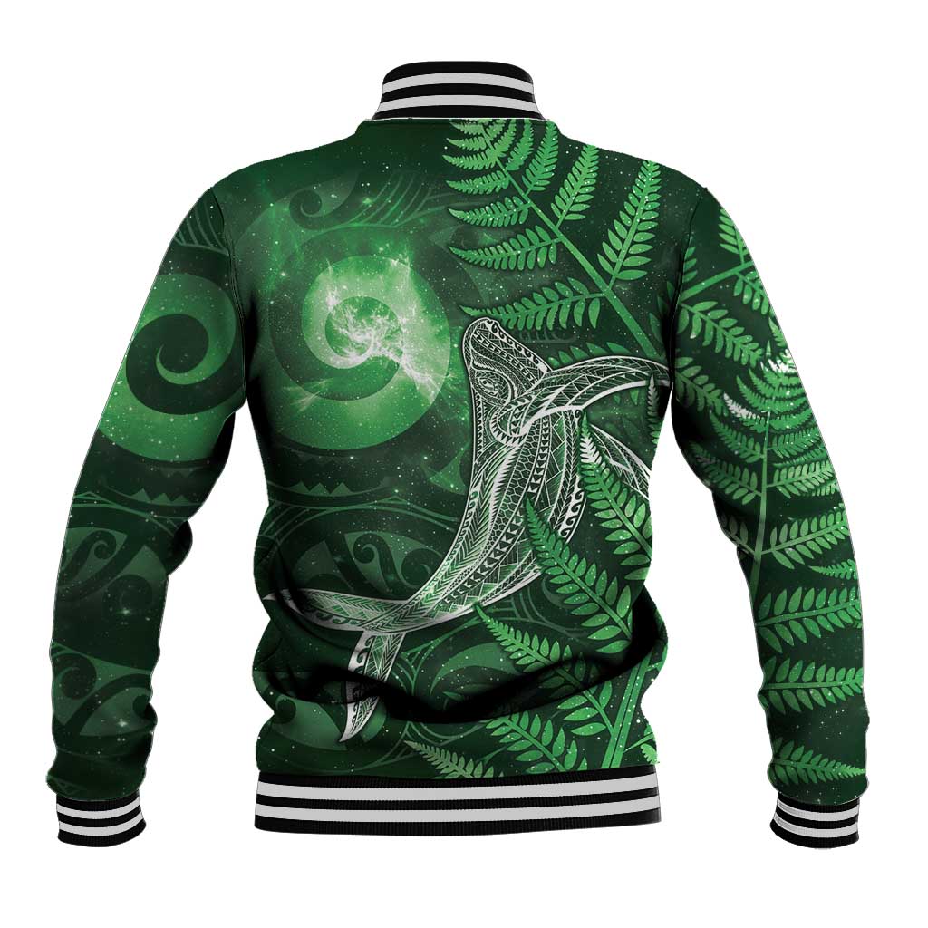 New Zealand Matariki Baseball Jacket Maori Koru With Humpback Whale Green