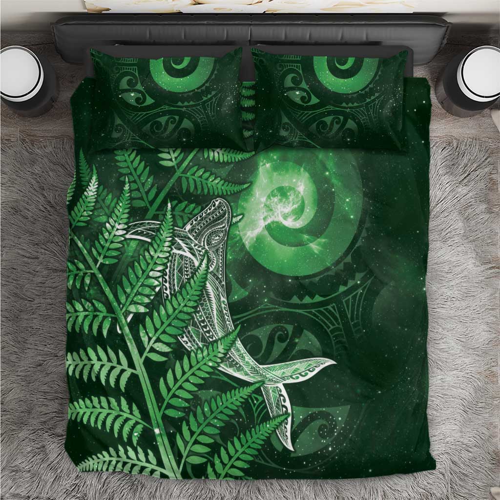 New Zealand Matariki Bedding Set Maori Koru With Humpback Whale Green