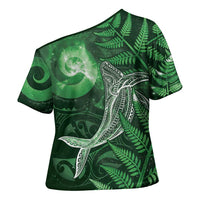 New Zealand Matariki Cross Shoulder Shirt Maori Koru With Humpback Whale Green