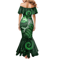 New Zealand Matariki Family Matching Mermaid Dress and Hawaiian Shirt Maori Koru With Humpback Whale Green LT05 - Polynesian Pride