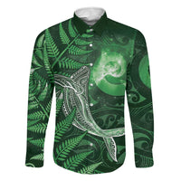 New Zealand Matariki Family Matching Off The Shoulder Long Sleeve Dress and Hawaiian Shirt Maori Koru With Humpback Whale Green LT05 Dad's Shirt - Long Sleeve Green - Polynesian Pride