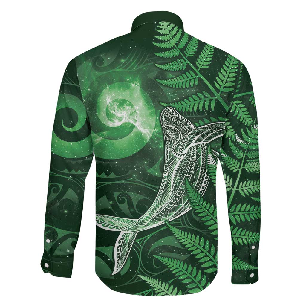 New Zealand Matariki Family Matching Off The Shoulder Long Sleeve Dress and Hawaiian Shirt Maori Koru With Humpback Whale Green LT05 - Polynesian Pride