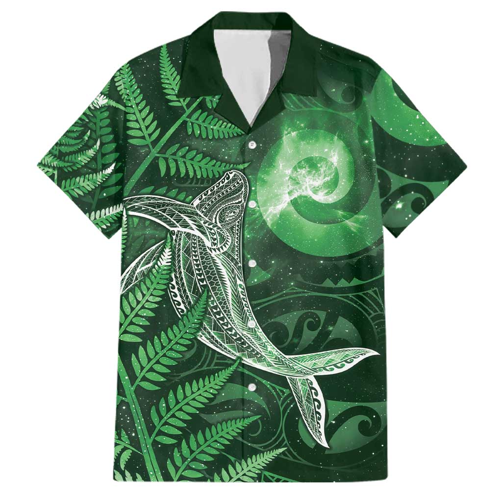 New Zealand Matariki Family Matching Summer Maxi Dress and Hawaiian Shirt Maori Koru With Humpback Whale Green LT05 Dad's Shirt - Short Sleeve Green - Polynesian Pride