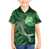 New Zealand Matariki Family Matching Summer Maxi Dress and Hawaiian Shirt Maori Koru With Humpback Whale Green LT05 Son's Shirt Green - Polynesian Pride