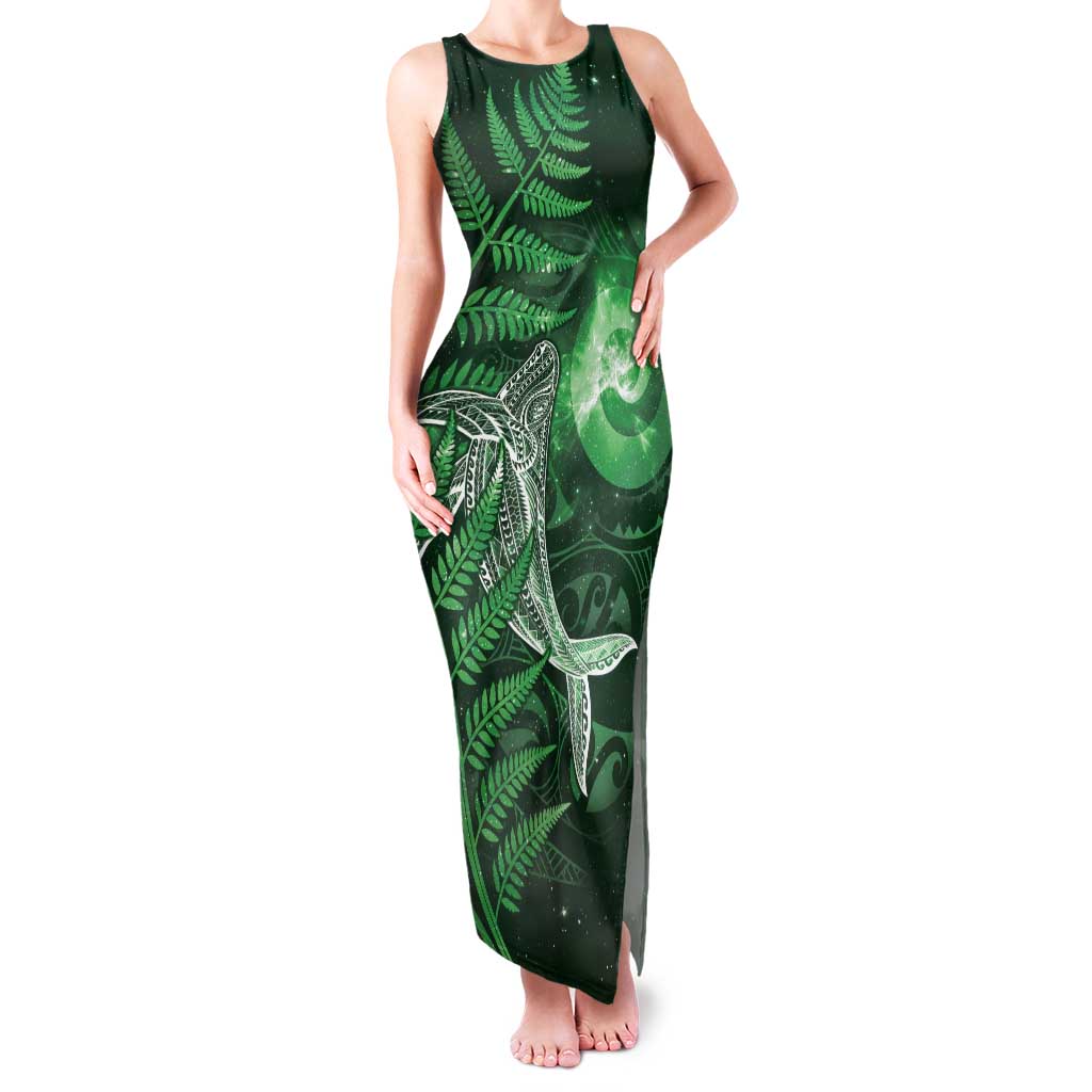 New Zealand Matariki Family Matching Tank Maxi Dress and Hawaiian Shirt Maori Koru With Humpback Whale Green LT05 Mom's Dress Green - Polynesian Pride