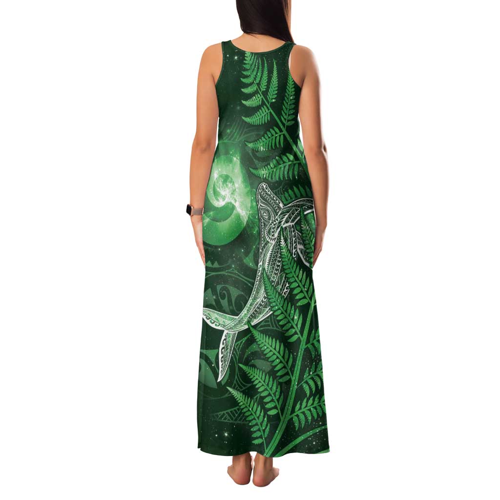 New Zealand Matariki Family Matching Tank Maxi Dress and Hawaiian Shirt Maori Koru With Humpback Whale Green LT05 - Polynesian Pride