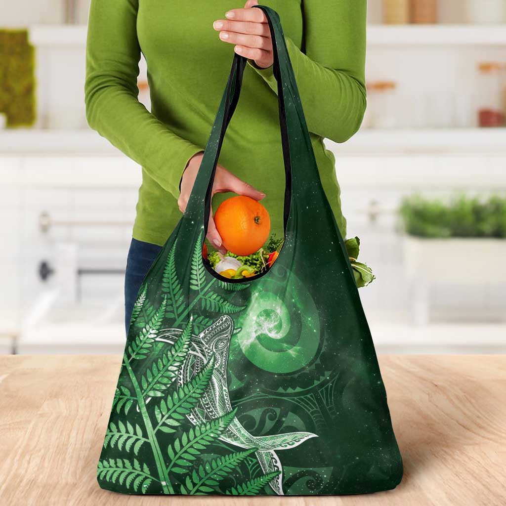 New Zealand Matariki Grocery Bag Maori Koru With Humpback Whale Green