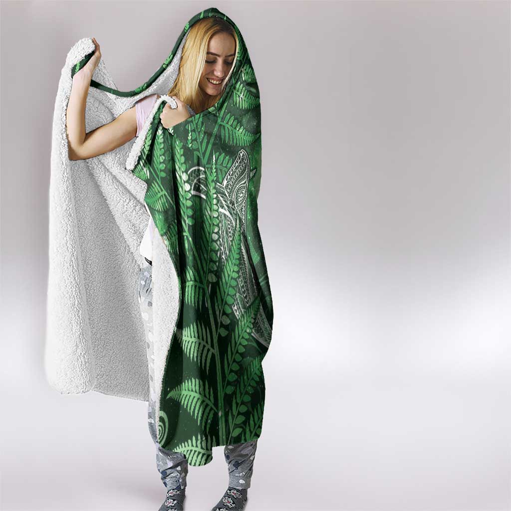 New Zealand Matariki Hooded Blanket Maori Koru With Humpback Whale Green
