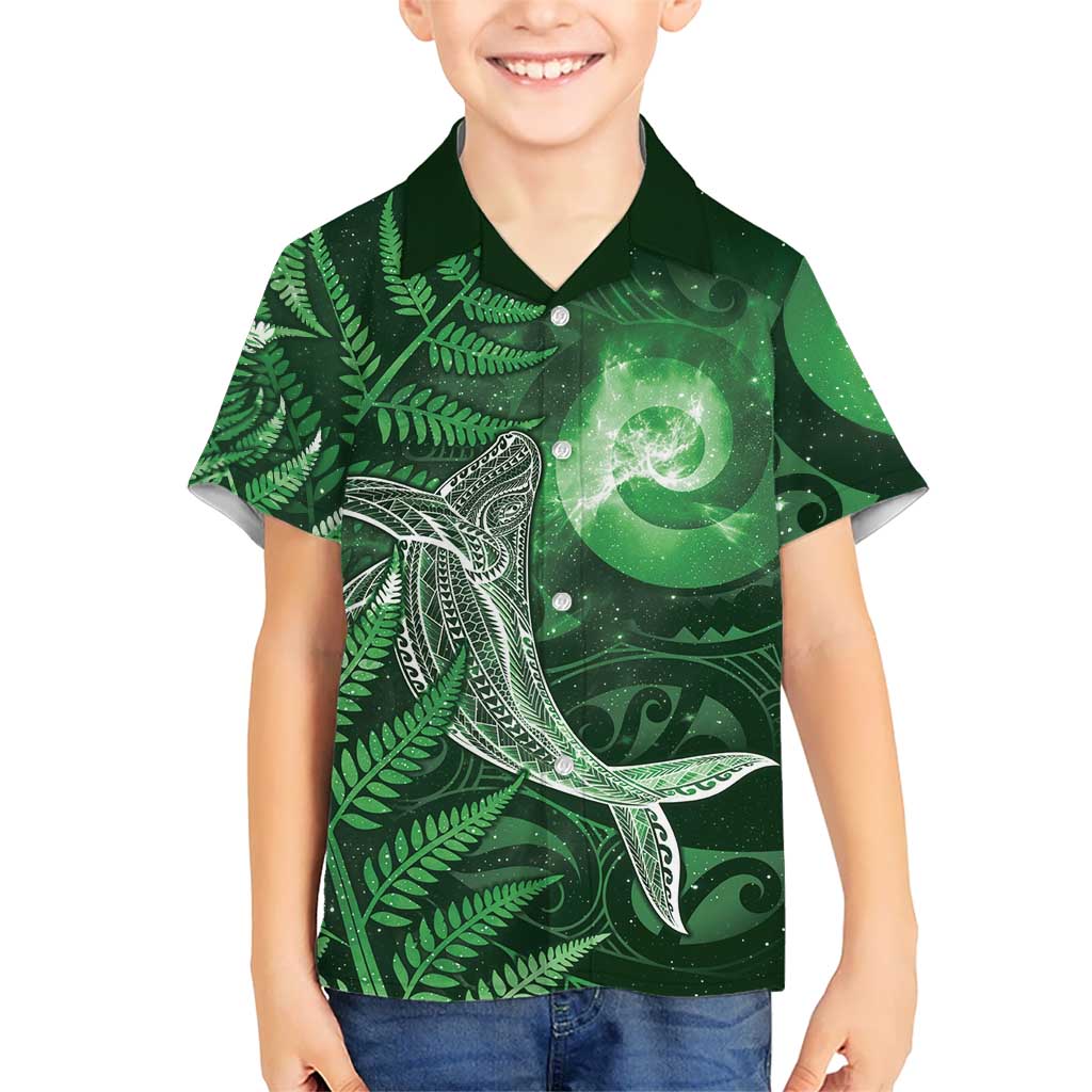 New Zealand Matariki Kid Hawaiian Shirt Maori Koru With Humpback Whale Green