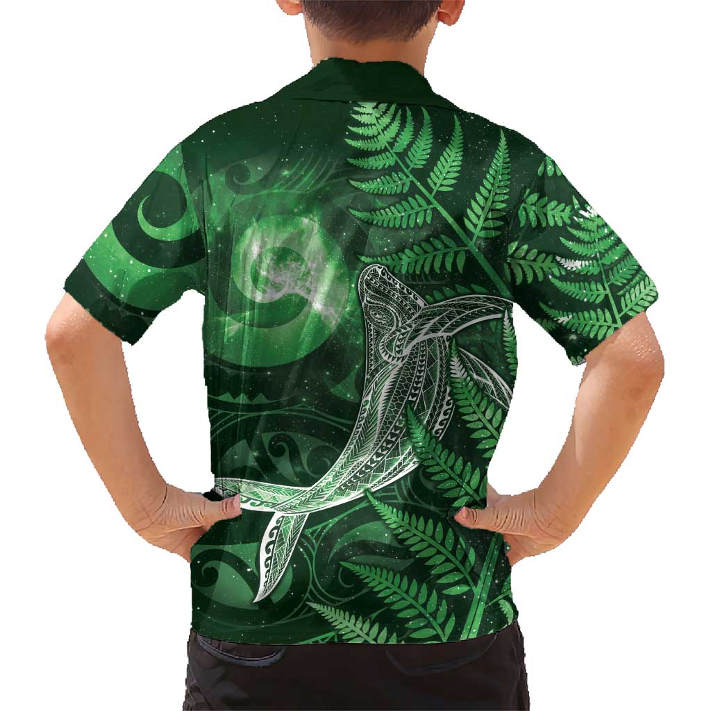 New Zealand Matariki Kid Hawaiian Shirt Maori Koru With Humpback Whale Green