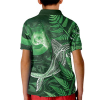 New Zealand Matariki Kid Polo Shirt Maori Koru With Humpback Whale Green
