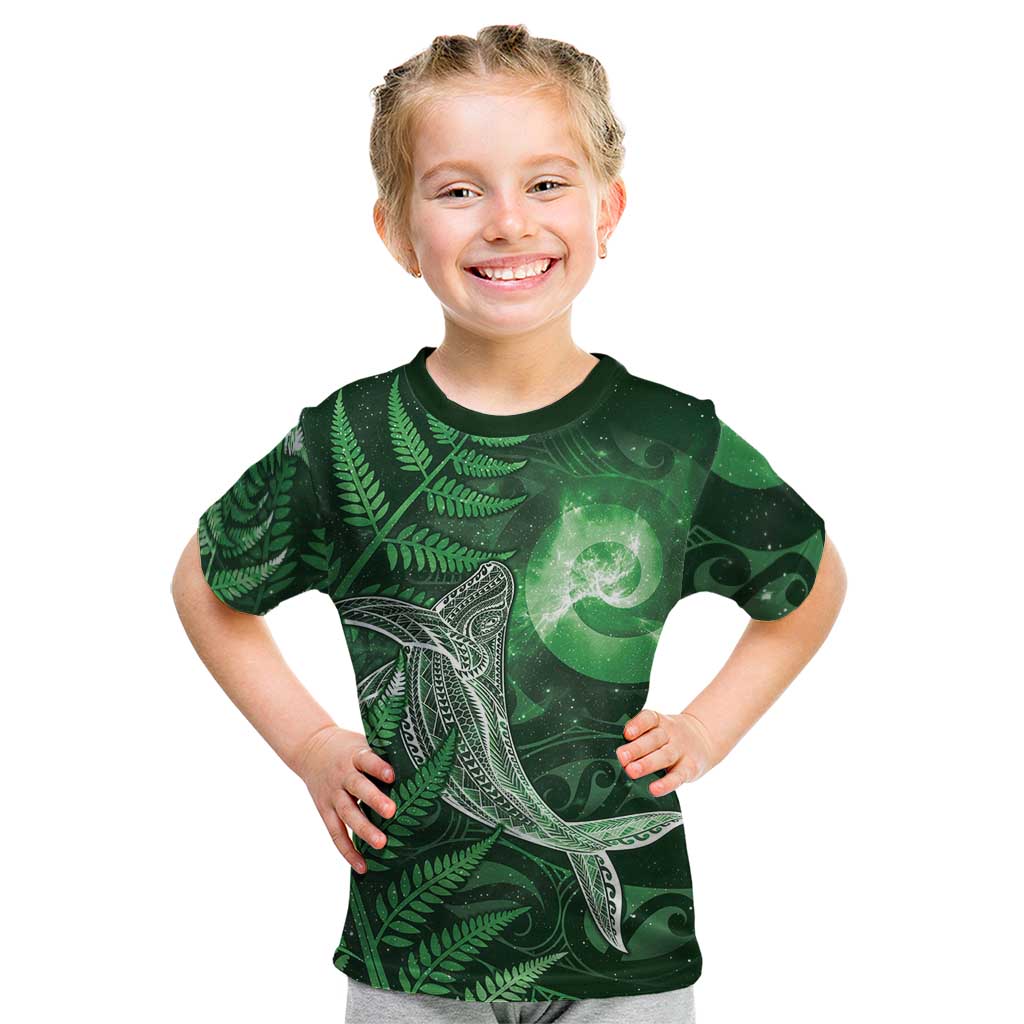 New Zealand Matariki Kid T Shirt Maori Koru With Humpback Whale Green