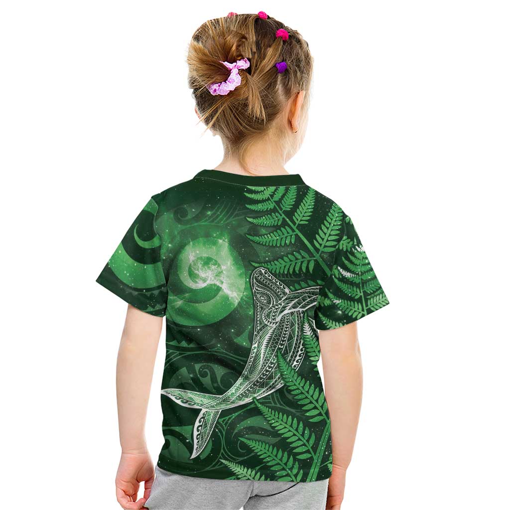 New Zealand Matariki Kid T Shirt Maori Koru With Humpback Whale Green