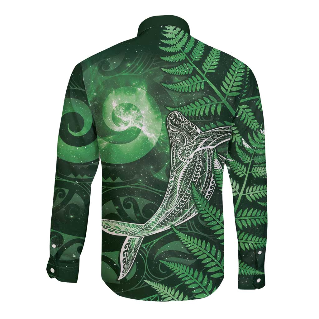 New Zealand Matariki Long Sleeve Button Shirt Maori Koru With Humpback Whale Green