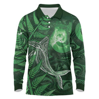 New Zealand Matariki Long Sleeve Polo Shirt Maori Koru With Humpback Whale Green