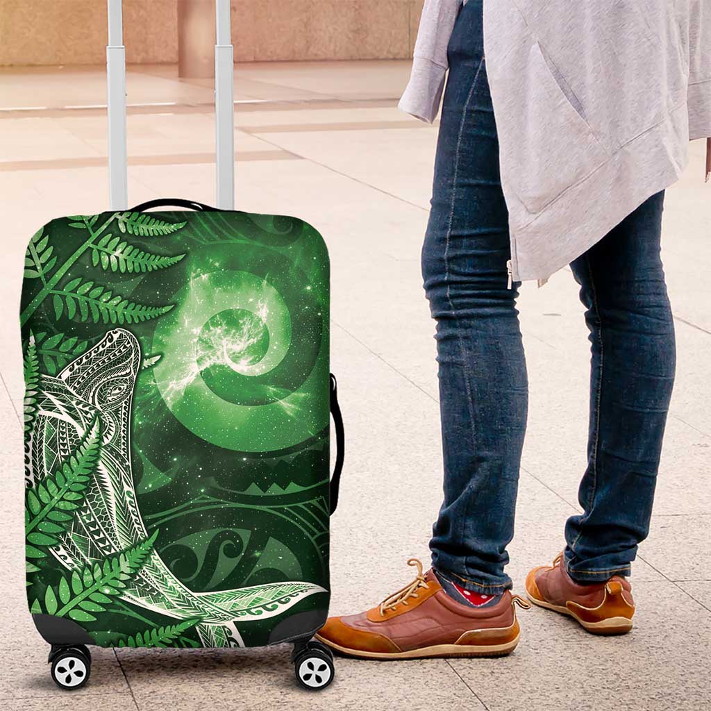 New Zealand Matariki Luggage Cover Maori Koru With Humpback Whale Green