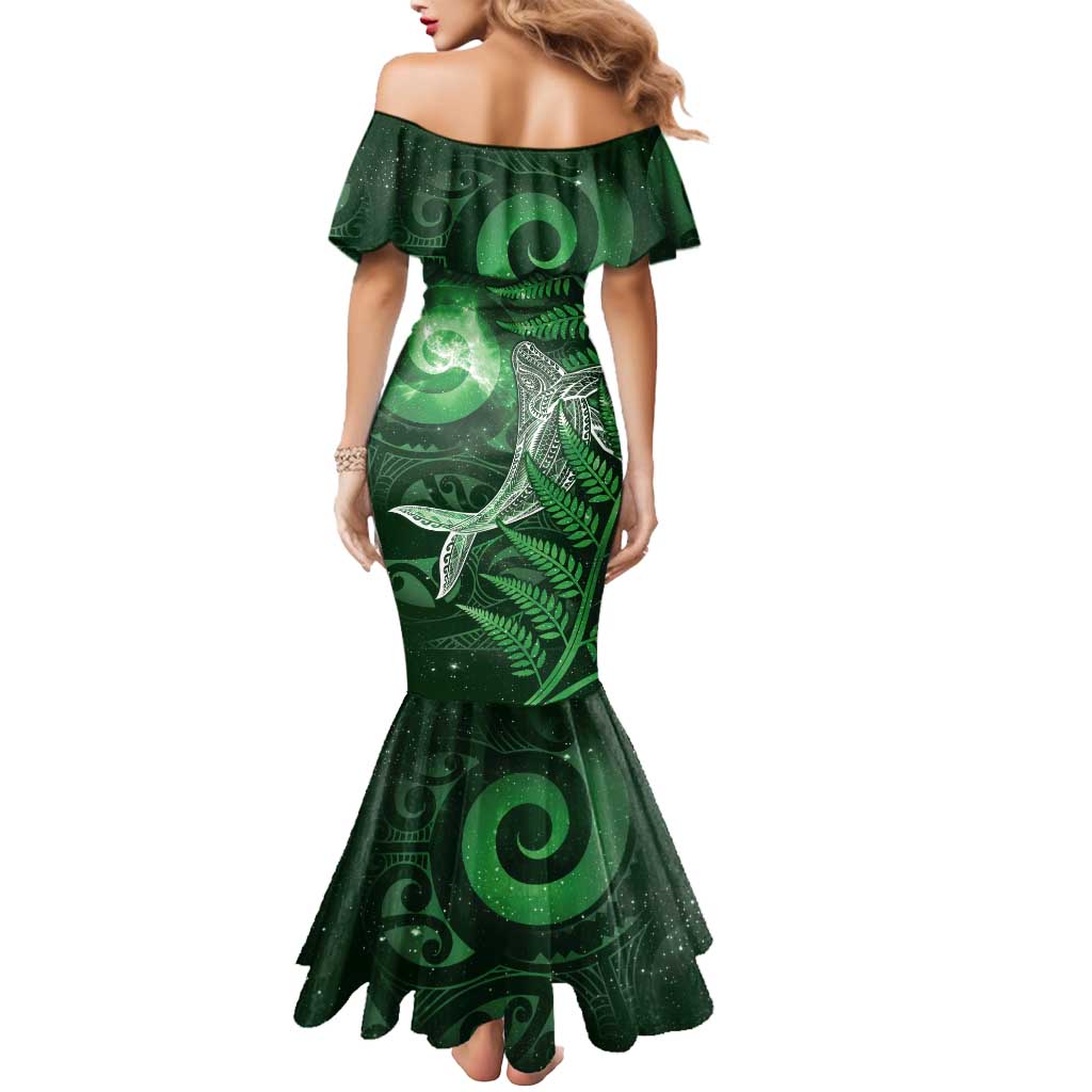 New Zealand Matariki Mermaid Dress Maori Koru With Humpback Whale Green