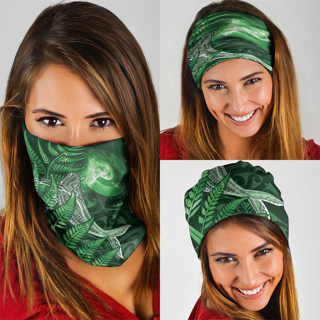 New Zealand Matariki Neck Gaiter Maori Koru With Humpback Whale Green