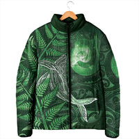 New Zealand Matariki Padded Jacket Maori Koru With Humpback Whale Green