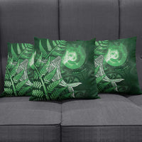 New Zealand Matariki Pillow Cover Maori Koru With Humpback Whale Green